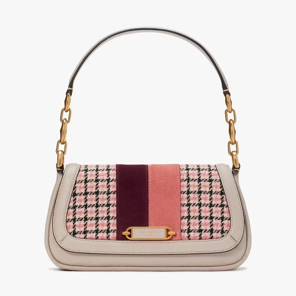 Kate Spade ♠️ Gramercy Racing Stripe Plaid Twill Small Shoulder Baguette Bag​​​ - Picture 1 of 8